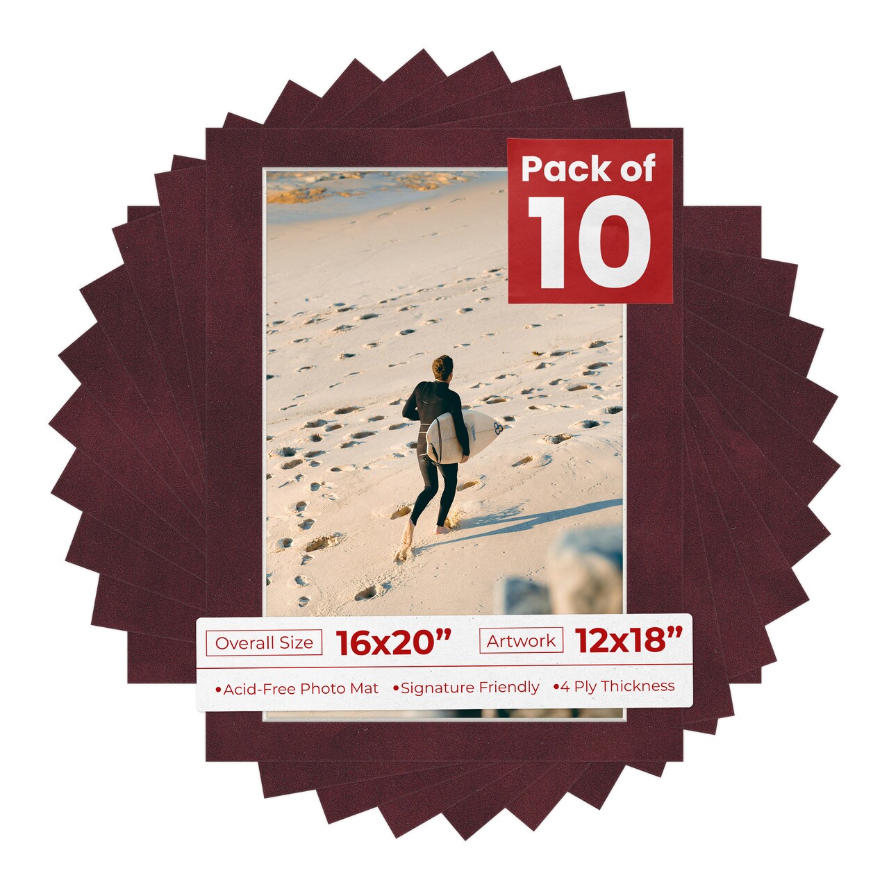 Dark Red Suede Mat Board for 16x20 Frames - Fits 12x18 Photos